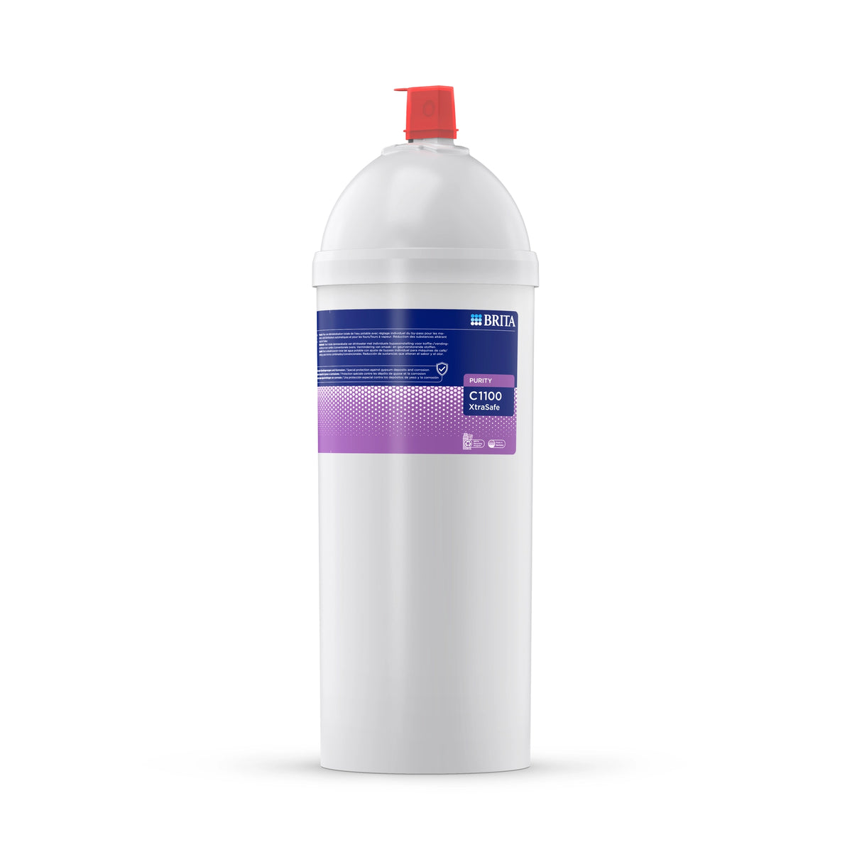 Filtro de agua BRITA PURITY C1100 XtraSafe sobre un fondo blanco